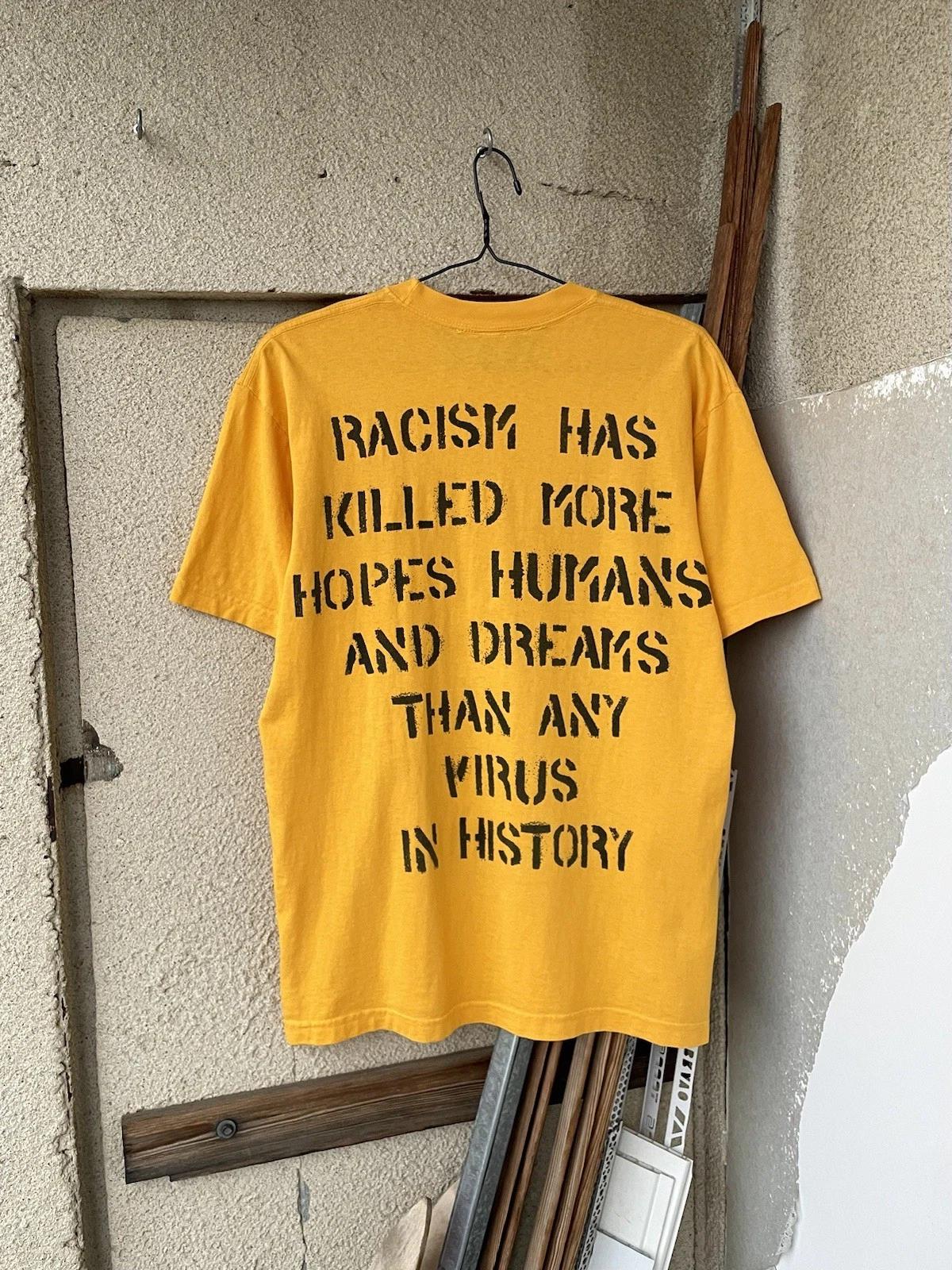 Vintage Y2K Menace LA Stop End Racism Virus T-Shirt Size L Yellow S