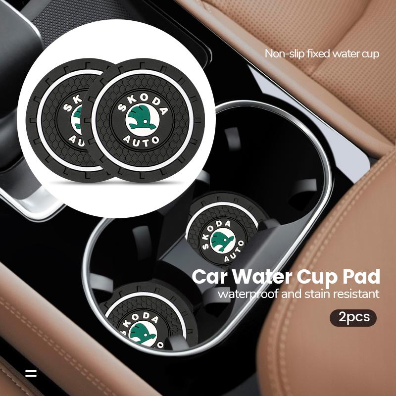 tbvdr7 for Skoda Logo VRS Yeti Kodiaq Rapid Octavia Fabia Superb 2 3 Karoq Scala PVC 2pcs Car Cup Mat Anti-Slip Water Coaster Styling