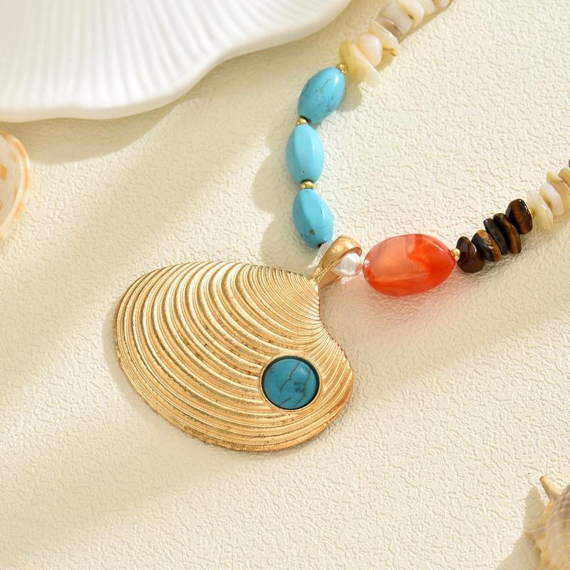 Shell pendant jewelry colorful gravel design sense neck chain niche alloy shell pendant female