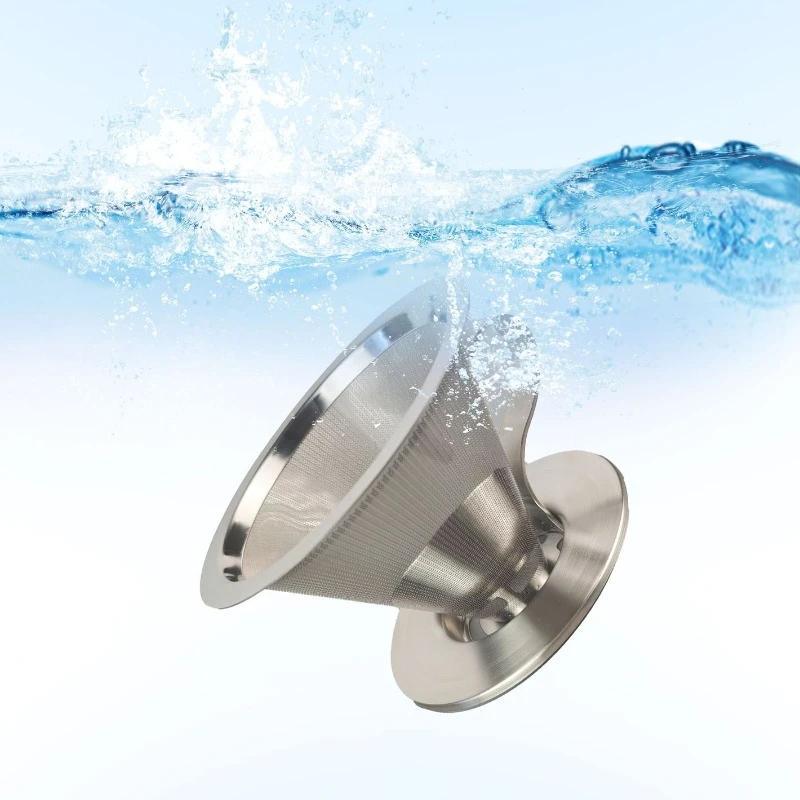 Stainless Steel Coffee Dripper Reusable Coffee Filters Holder with Base and Handle Coffee Tea Strainer Barista Making Tools