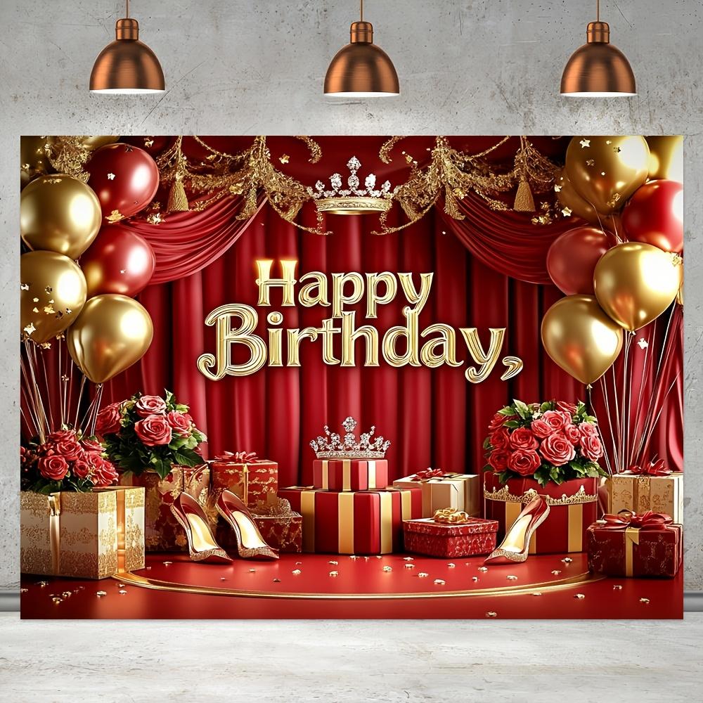 1 piece, modern-style birthday party background banner, luxurious red and gold polyester decoration, photo background