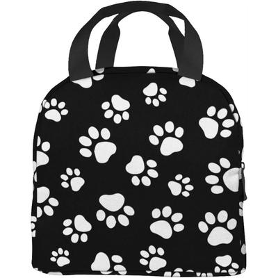 White and Black Paw Print Lunch Bags for Women Insulated Lunch Box Reusable Small Cooler Tote Bag for School Picnic Work