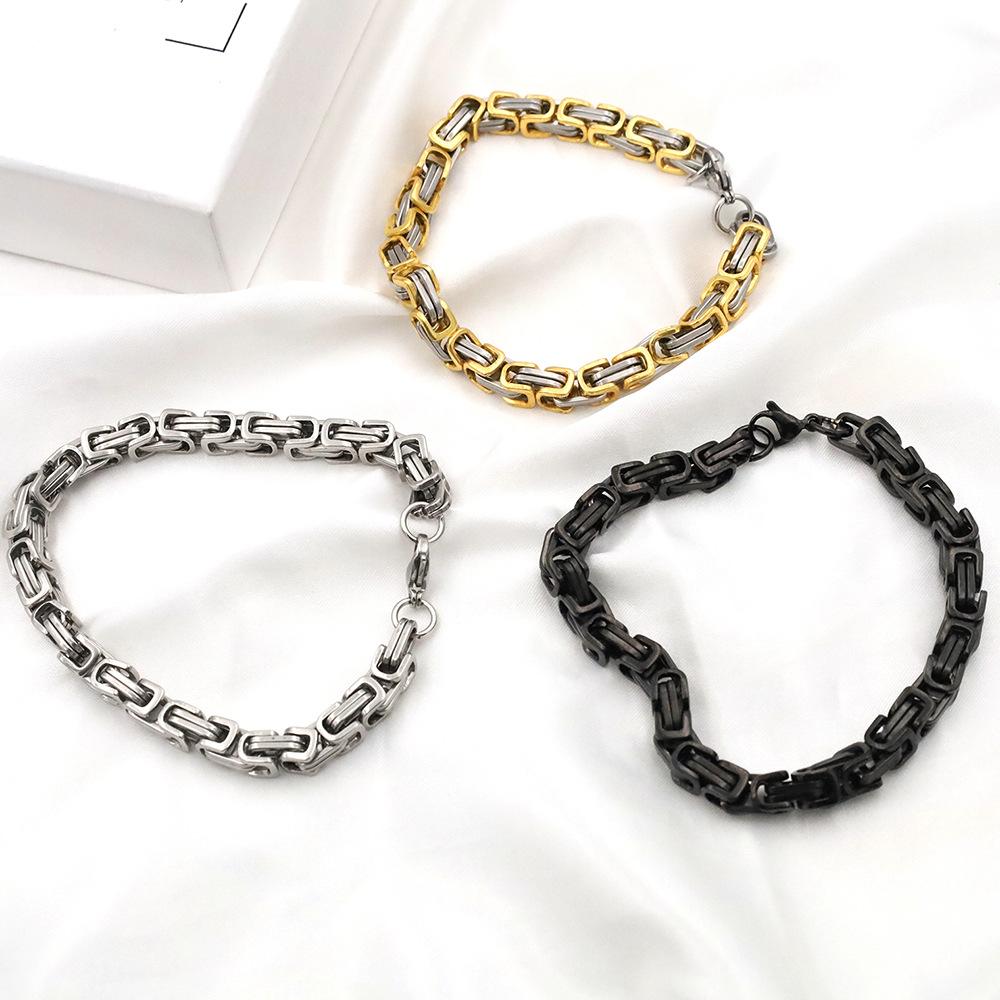 Personalized Titanium Steel Square Byzantine Bracelet Does Not Fade, High-End Imperial Chain Jewelry.