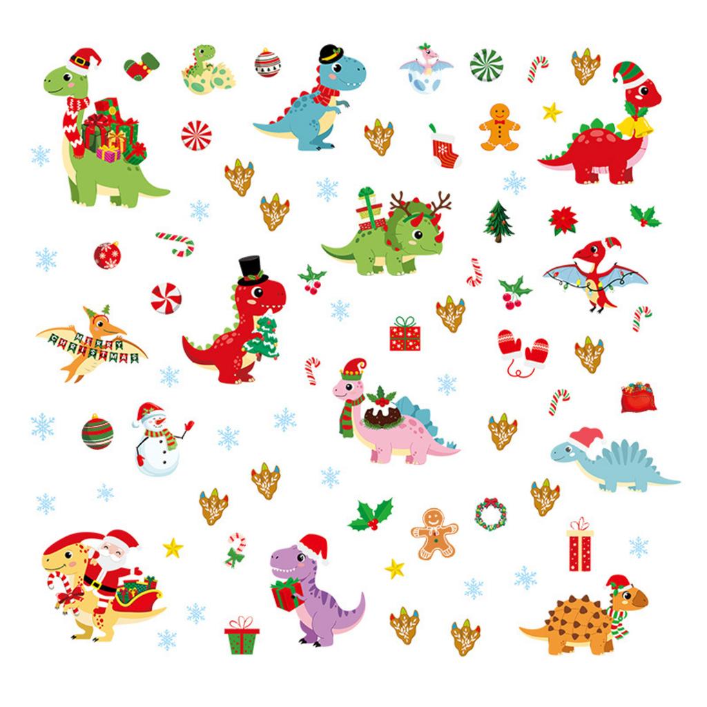 Vánoční Dinosaurus Dětský Pokoj Ložnice Nástěnná Dekorace Samolepky na Zeď Pvc Samolepicí Vánoční Dinosaurus Sněhulák Okenní Samolepky