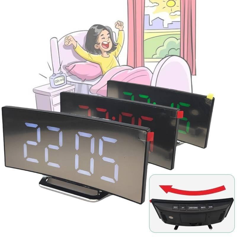 Stylish Modern Led Electronic Alarm Clock With Large Curved Screen And Mirror Function