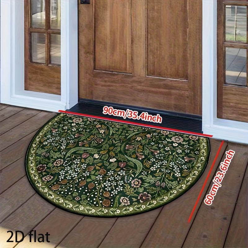 Elegant Vintage Floral Semi-Circular Carpet Soft Non-Slip Decorative Mat 2D Print Botanical Rug for Front Door Porch Balcony Decor