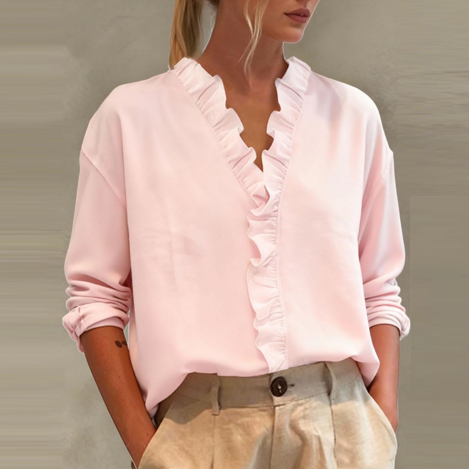 

Женский модный и повседневный однотонный топ с длинными рукавами XL розовый