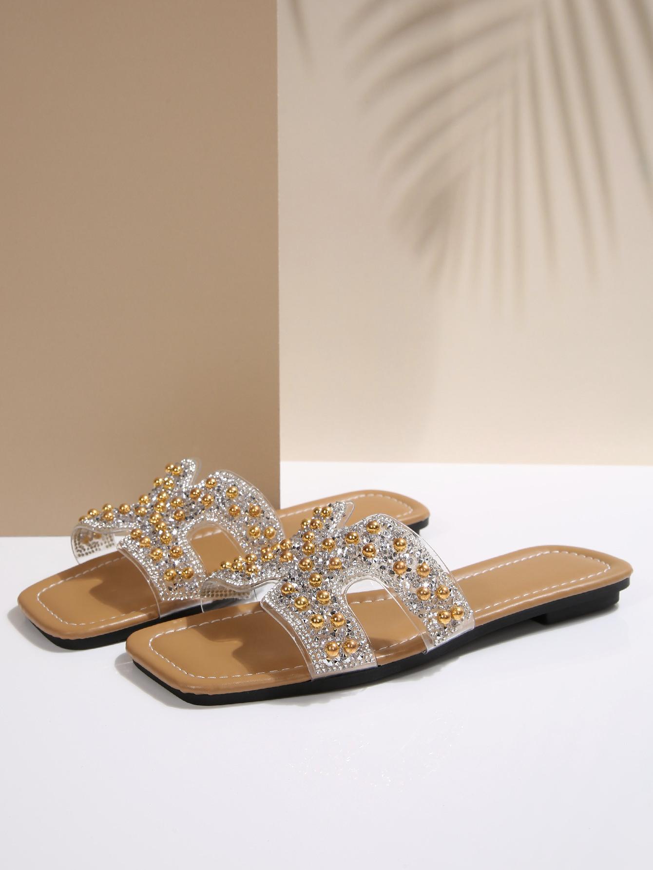 

[Foreign Trade] Slippers women s versatile outer wear flat beach shoes bow fashion one-word sandals tide 35