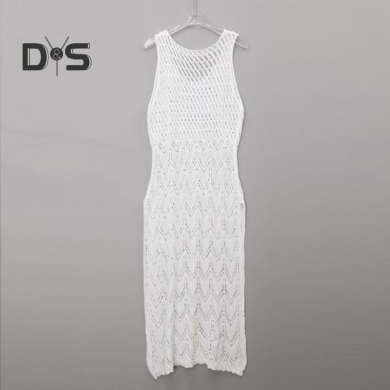 Sommerliches ausgehöhltes gestricktes Strandkleid für Damen, sexy V-Ausschnitt, ärmelloses Cami-Kleid, Boho-Überzugskleid, Sommer-Strandparty-Sommerkleid