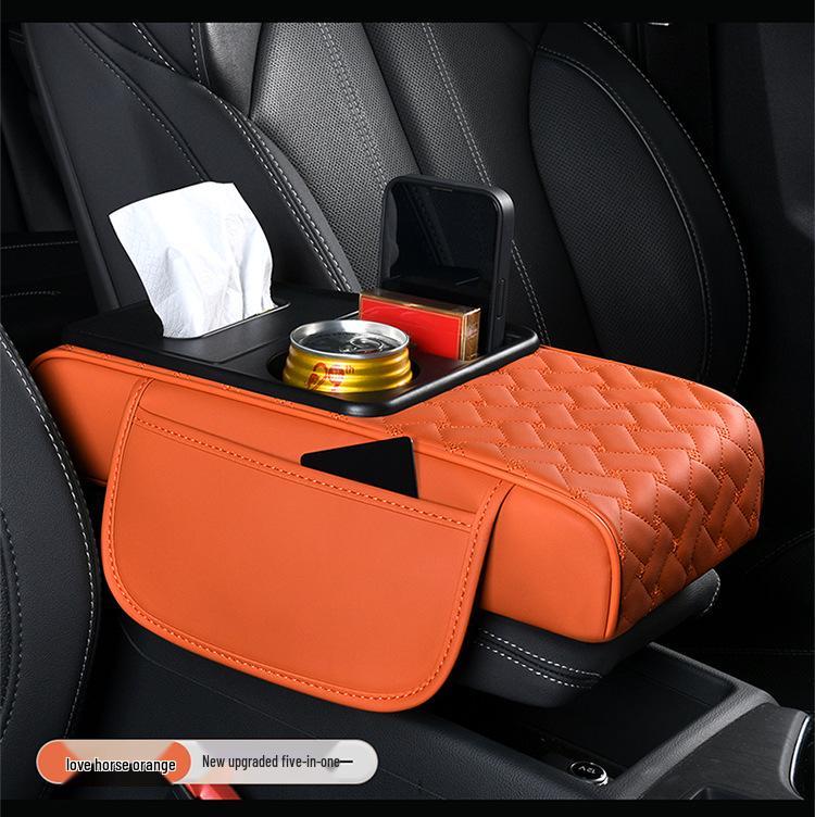 A-Segment Compact Car Armrest Box & Cup Holder Mat with Tissue Storage and Heightening Pad