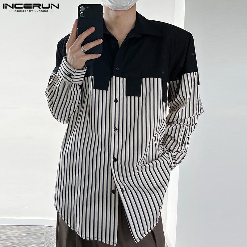 

INCERUN Мужские весенние полосатые лоскутные цветные топы