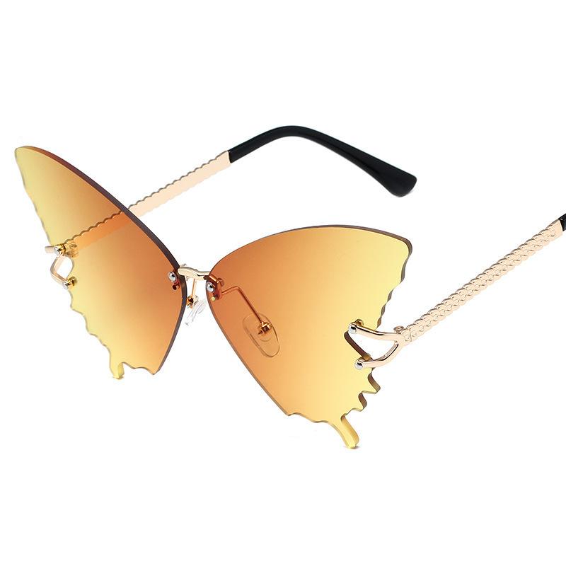 Butterfly Shape Diamond Inlaid Frameless Sunglasses, Fashionable and Exaggerated Sunglasses Round Face and Big Face
