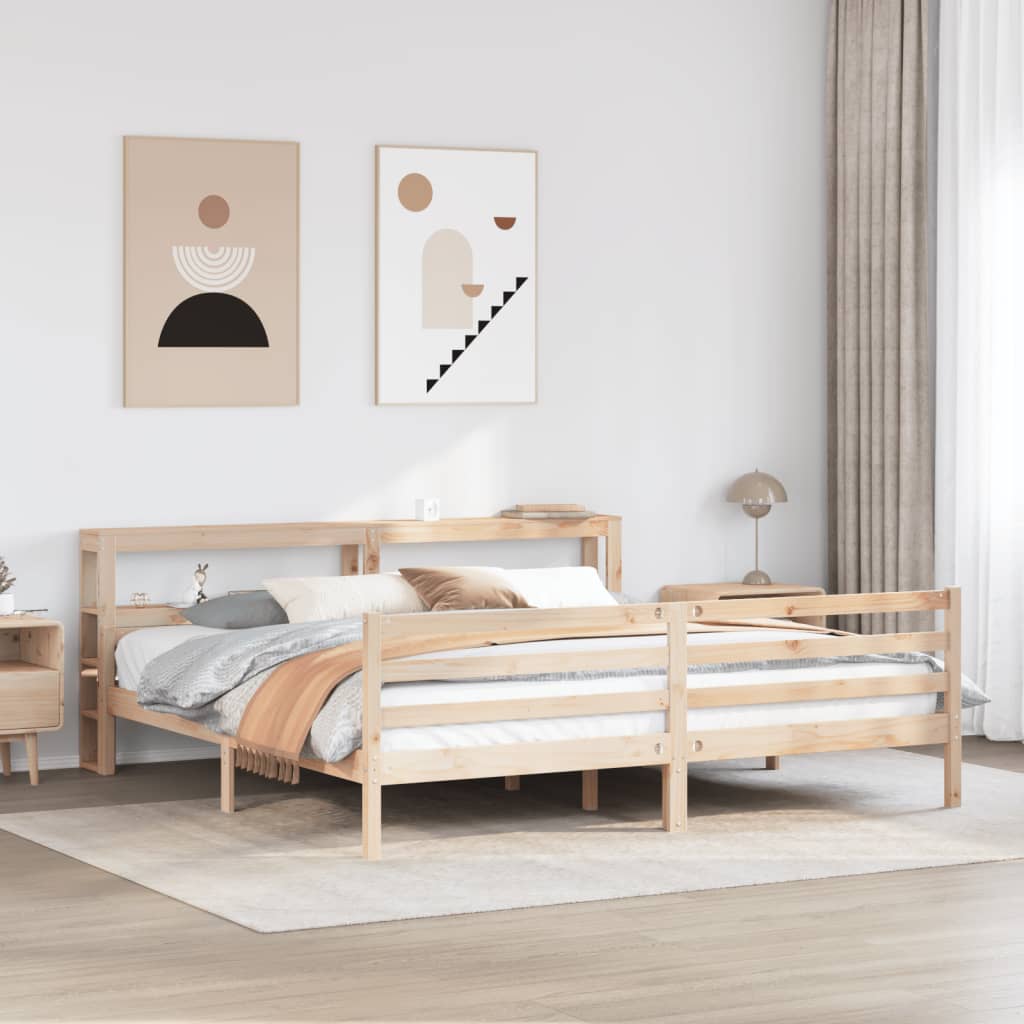 Wooden Bed Frame with Headboard without Mattress 200x200 cm