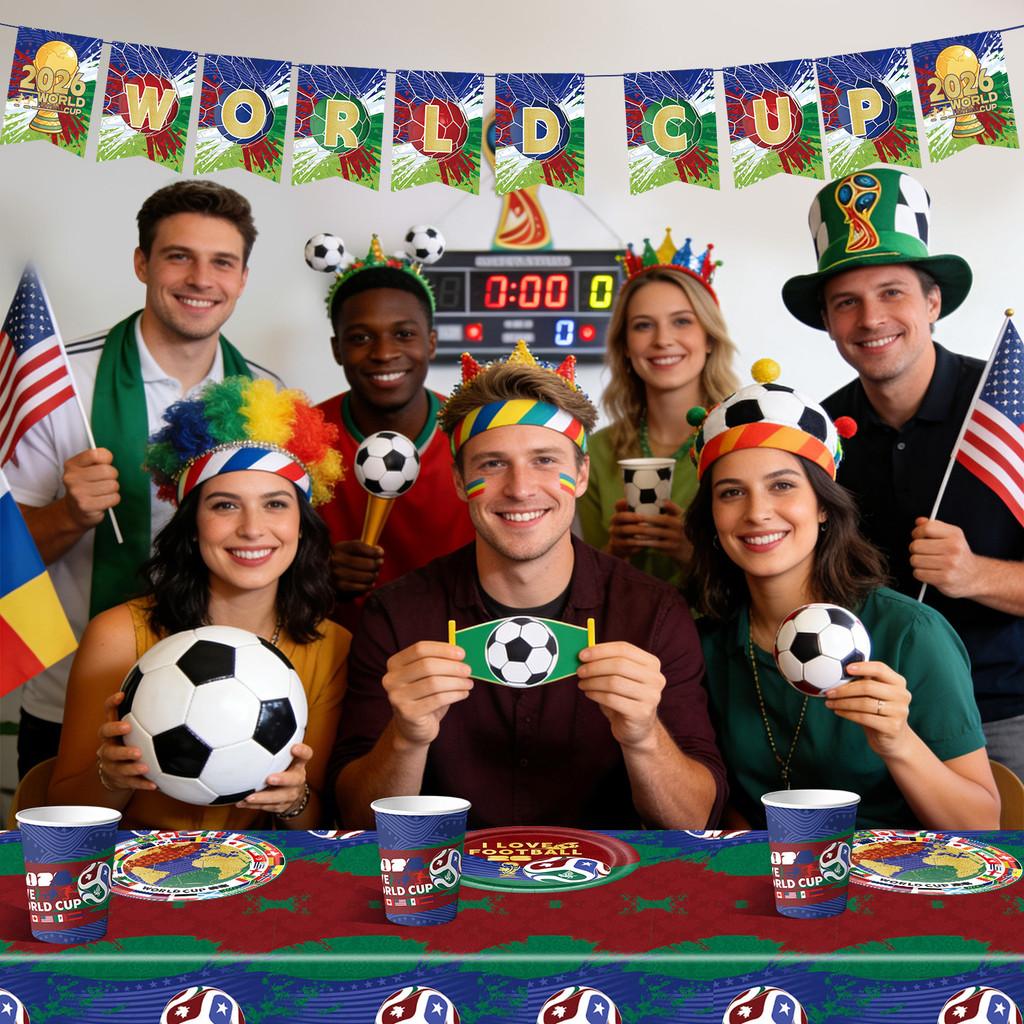 Soccer Global Football Cup Celebration Decor Pack With Flags And Table Cover For Events