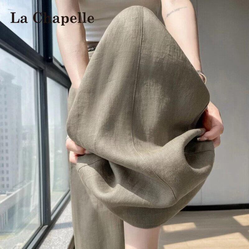La Chapelle Women s Old Money Style Ice Silk Linen Wide Leg Pants L