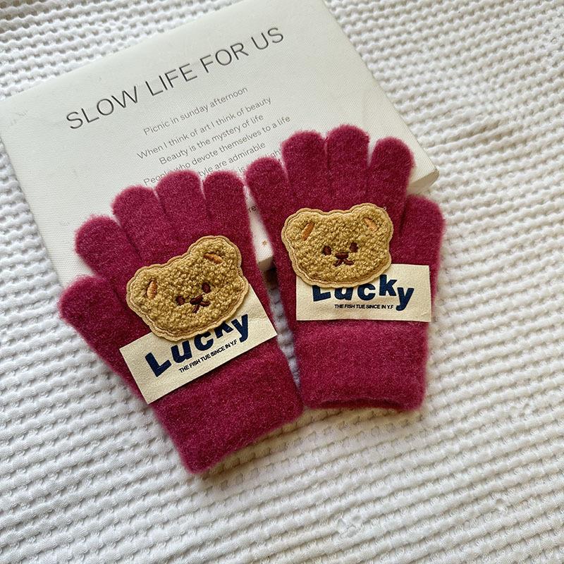 Korean Autumn and Winter Children's Gloves Sanrio Cartoon Warm and Cold Proof Thickened Baby Gloves Knitted Five Finger Gloves