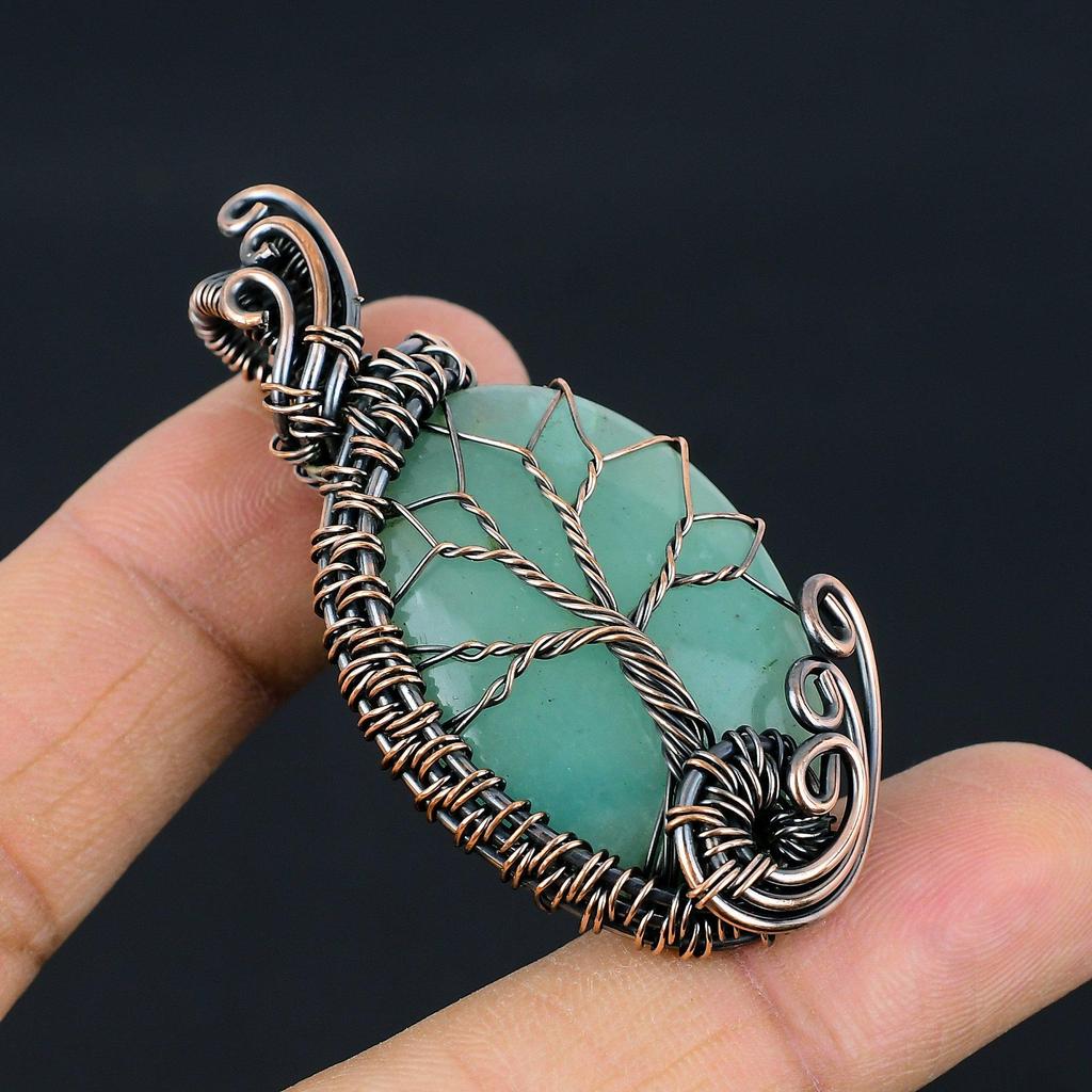 Green Chalcedony 999 Copper Wire Wrapped Pendant, Handmade Gemstone Pendant Jewelry, Gifts For Wife Brand New Pendant