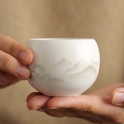 Suet Jade White Porcelain Teacup Master Cup Single Cup Household Tea Cup Men's Large Ceramic Tea Cup High-end Gift Cup