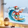Customizable Christmas Glass Film Surfing Santa Claus Static Sticker, Tropical Waterproof PVC Window Decal for Surf Wall Decals Home Store Decoration,