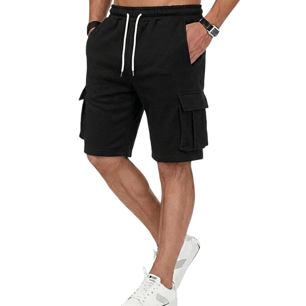 Men Casual Loose Fit Jogger Shorts with Elastic Waist Drawstring and Multiple Pockets for Daily Wear and Sports