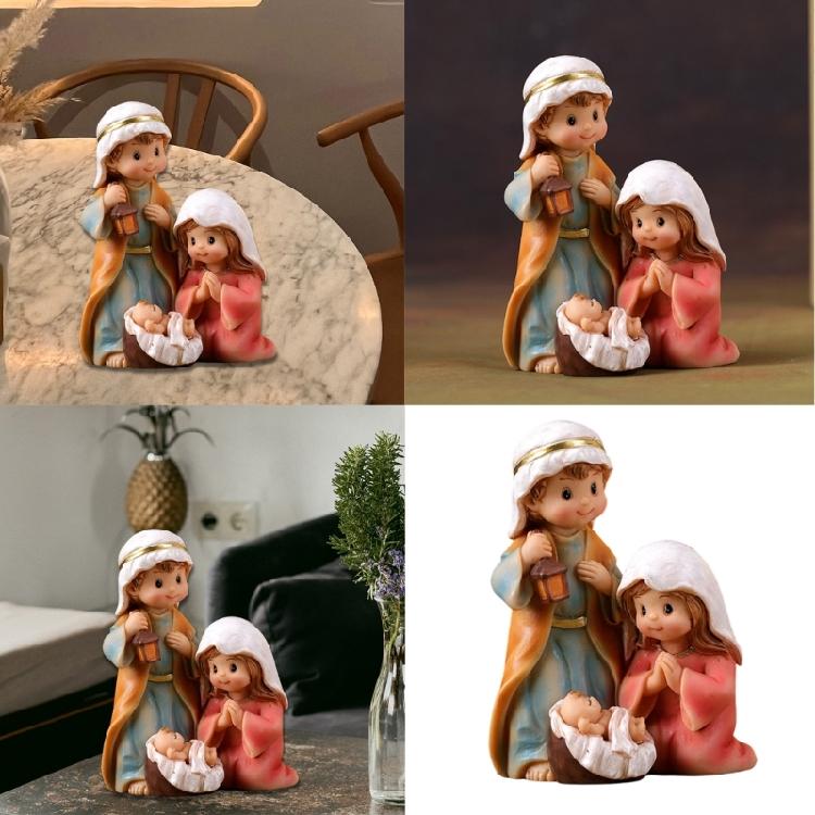 Religious Home Decors Nativity Scene Cartoon Resins Miniature Figurine Festives Tabletop Holiday Holy Family Ornament