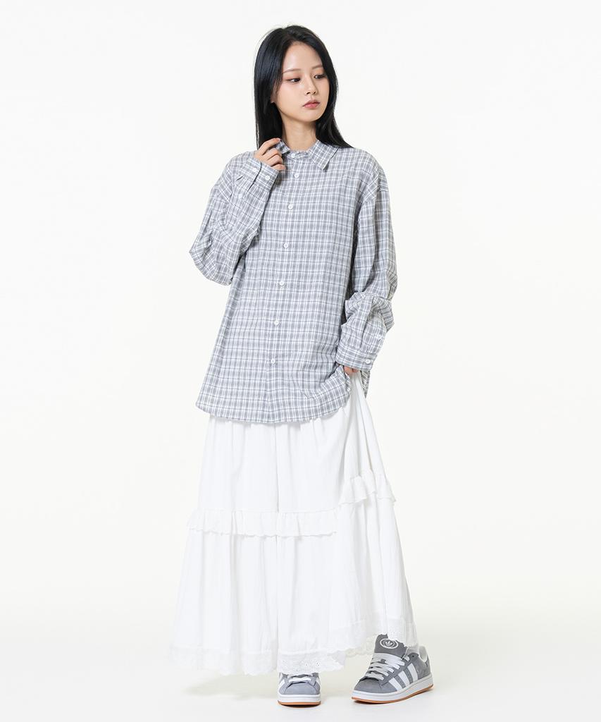 MOZMOZ Soft Basic Light Check Shirt Gray