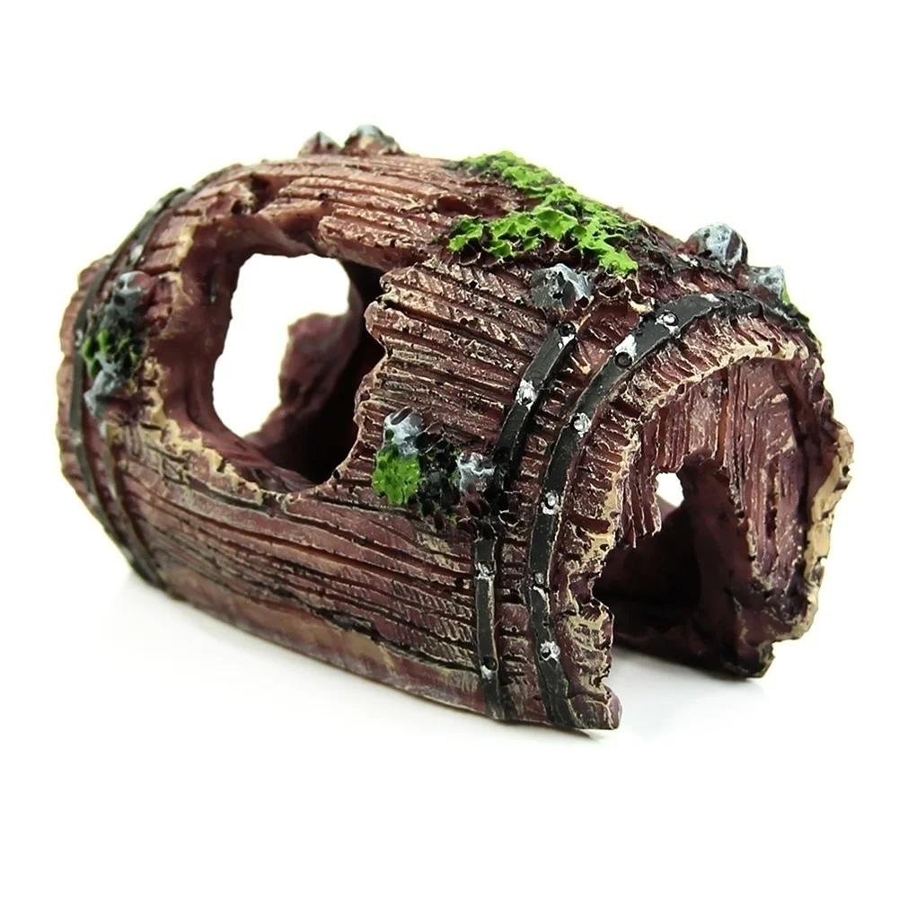 Aquarium Fish Tank Barrel Resin Broken Old Bucket with Moss Decoration Ornament Cave Landscaping  Fish Tank Accessories