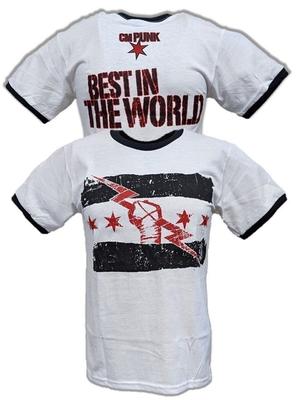 CM Punk Best In The World Mens White Ringer 100% Cotton T-shirt Mens Tees Top