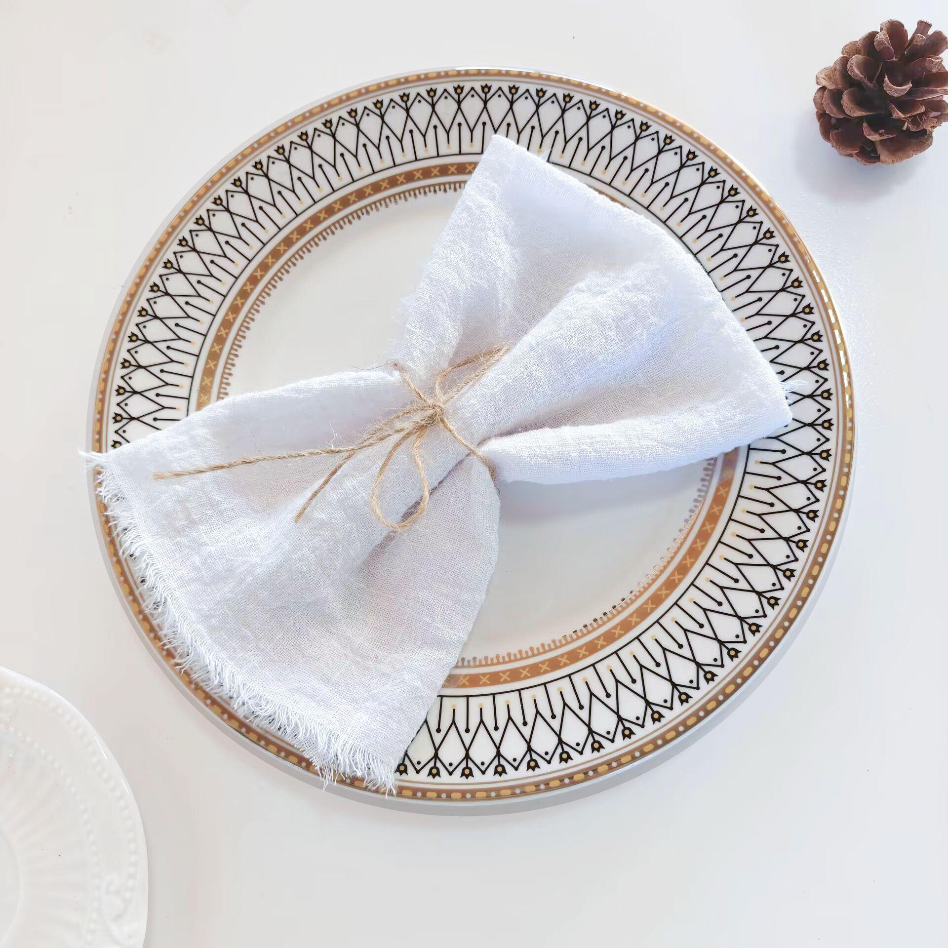 Tassel Pure Cotton Fringed Square Wedding Tablecloth & Napkin Customizable American Style (White,42x42CM) белый