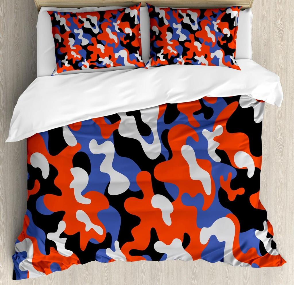 Camouflage Duvet Cover Set, Camouflage Concept Concealment Artifice Hide Force Uniform Pattern Fashion, 3 Piece Bedding Set