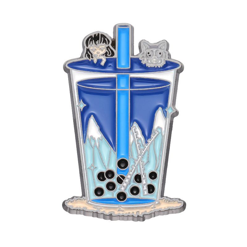 Creative Anime Inspired Pearl Milk Tea Cup Brooch Colorful Metal Accessory For Fashionable Outfits