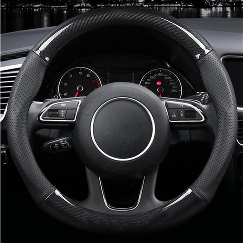 1Pcs Carbon Fiber Steering Wheel Cover Black