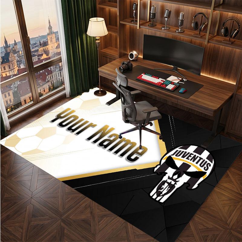 Juventus FC Custom Crystal Velvet Rug, Personalized Name Text Print, Football Logo Soft Non‑Slip Floor Mat Home Decor Gift