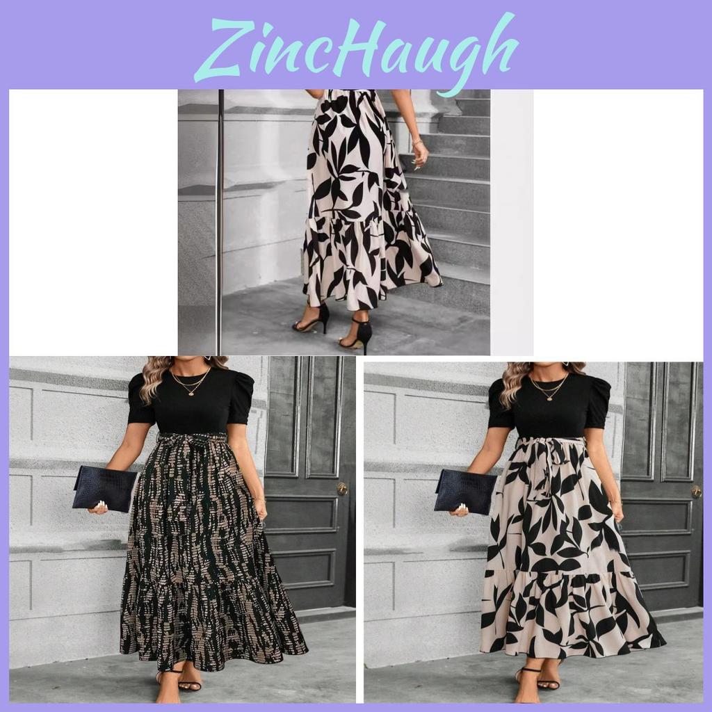 Floral Print A Line Dress With Short Sleeves For Spring Summer Casual Womens Wear