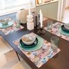 4pcs Spring Floral Birds Placemats Set of 4, Lovely Humming Birds Pink Floral Butterfly Watercolor Dining Room Kitchen Tabletop Place Mats