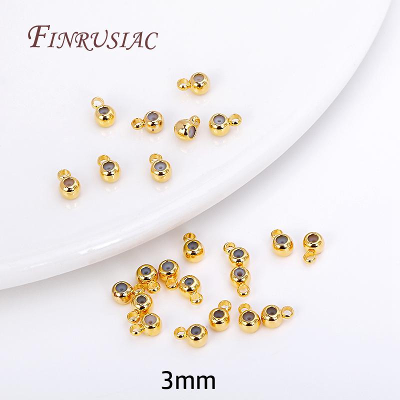 

18K Gold Plated Positioning Beads For Chain 3/4/5mm Round Smart Bead with Silicone Insert and Ring DIY Jewelry Fittings 20 Pcs