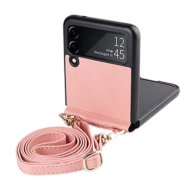 

Кожаный чехол с текстурой овчины Sumsung Galaxy Z Flip4, чехол для Samsung Z Flip 4 Flip4, защитный чехол для камеры со шнурком For Samsung G10 розовый
