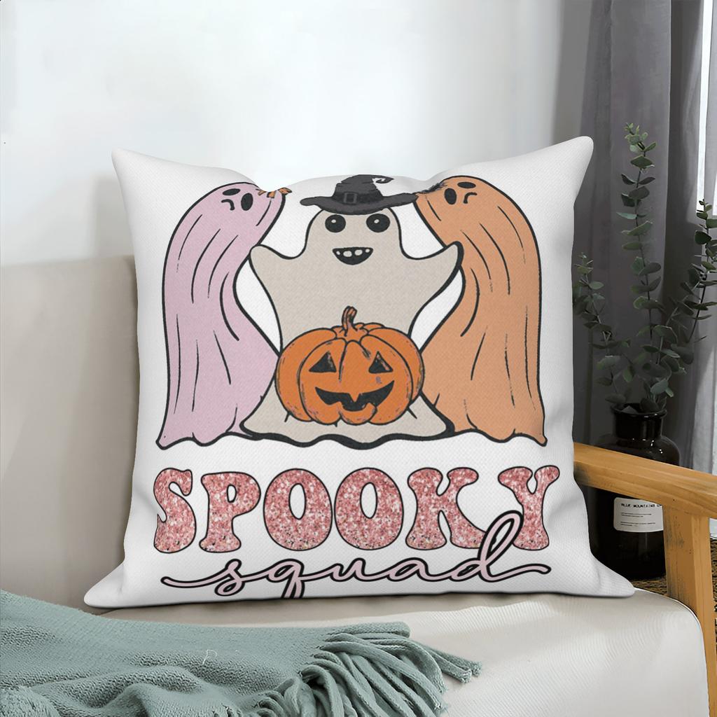 Halloween Throw Pillow Covers Pumpkin Ghost Witchy Linen Sofa Bed Pillowcase Square Cushion Cover Spooky Halloween Party Decor