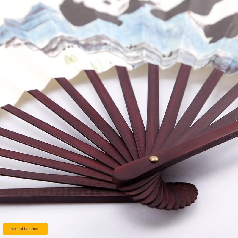 Xunjinji Fan Men Craft Double-Sided Silk Surface Folding Fan Bamboo Handle Bamboo Products Chinese Style Special Gift Du Fu