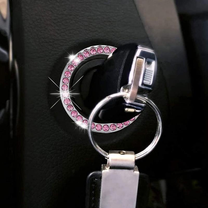 Car Ignition Key Ring Diamond Rhinestone Stickers for Auto Motorcycle Styling Bling Decoration Key Circle Button Car