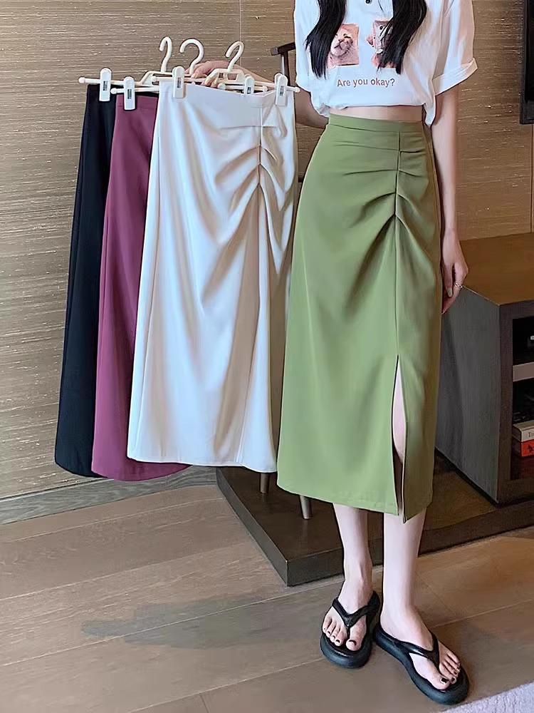 

Women s High Waist Slim A-Line Midi Skirt with Slit Design 4XL
