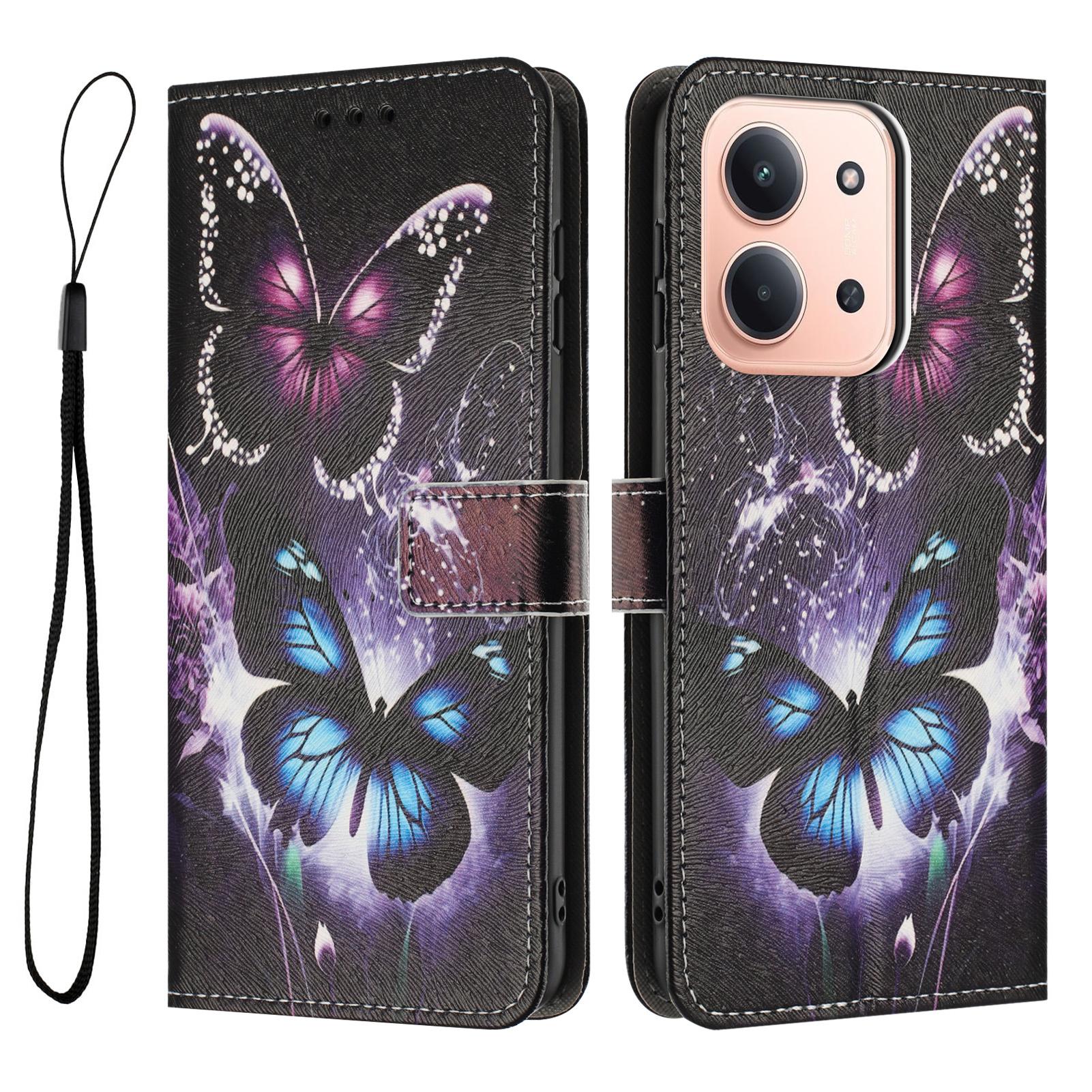 

Для Xiaomi Redmi 15C 5G (США) (173мм)/Xiaomi Redmi 15C 4G (США) (173мм) Чехол-кошелек с принтом, из искусственной кожи, чехол для телефона со шнурком Two Butterflies