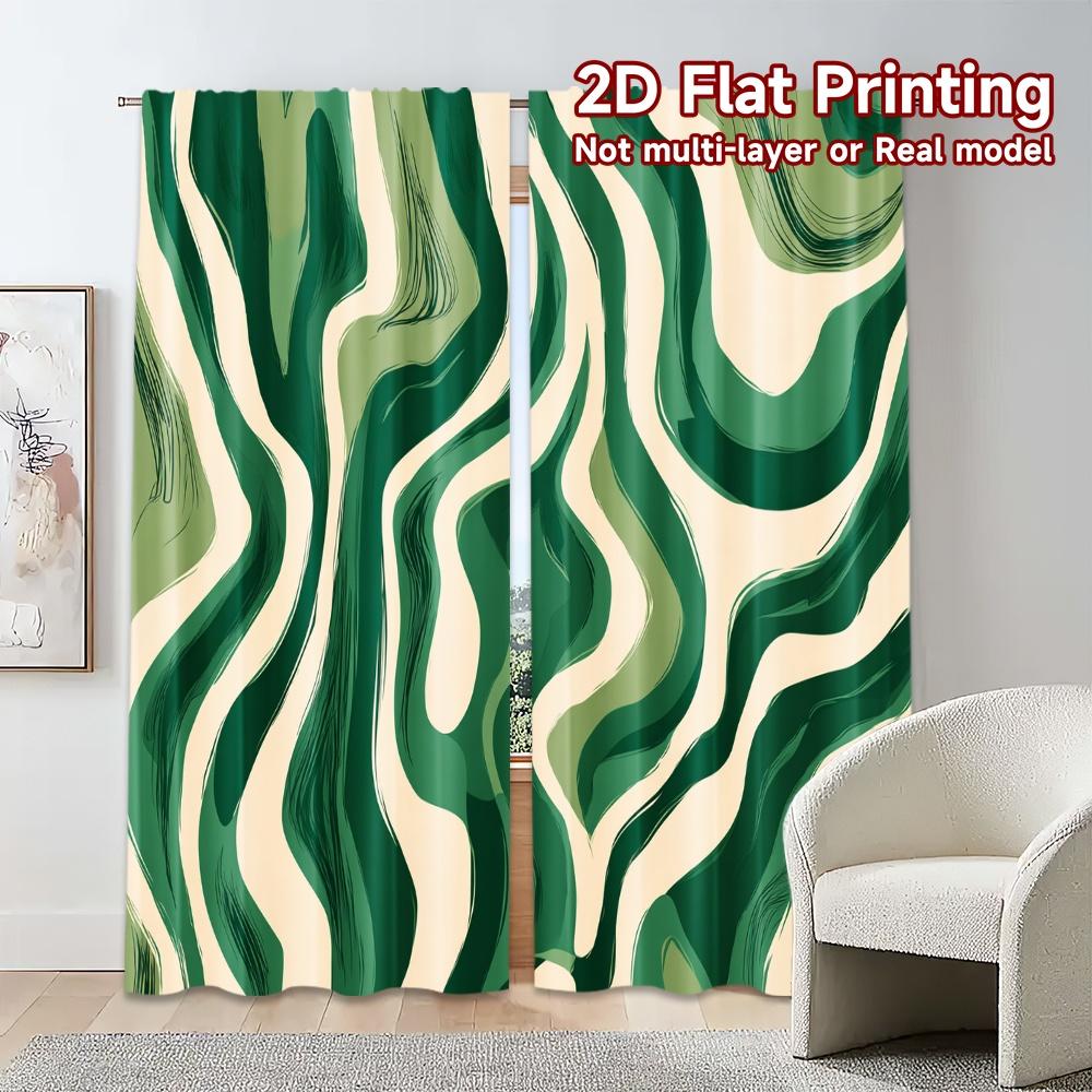 Set Of 2 Flat Printing Jit Curtains Without Rod Green Waves Chic Curtain Yarn Decorations Inside Decorative Made Polyester