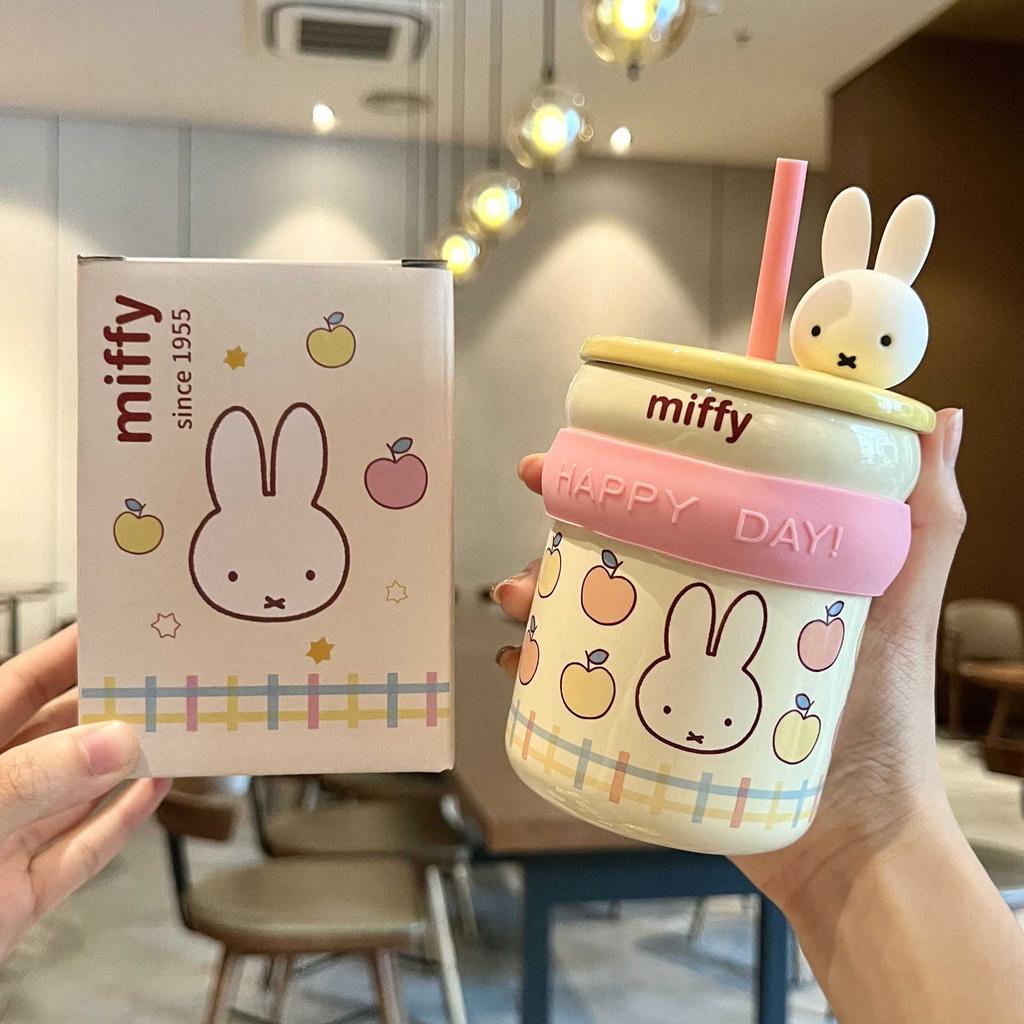 Dívčí narozeninové dárky, roztomilé keramické hrnky s víčky Králíček Miffy, dívčí brčka, suvenýry pro kamarádky