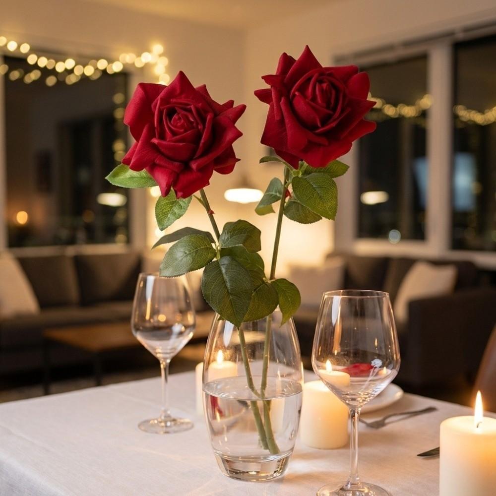 Vase Decor Real Touch Artificial Rose Flower Handmade Artificial Faux Rose Branch Realistic 73cm Fake Flower Wedding Party