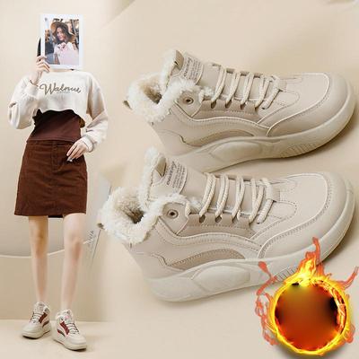Women's Winter High-Top Sneakers Warm Fleece Lined Non Slip Faux Leather Ankle Booties Outdoor Casual Fur Lined Snow Boots With Thick Sole for Female
