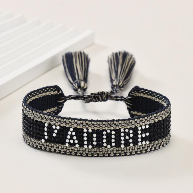 Unisex European Handwoven Tassel Bracelet with Hot-drilled Letter Design