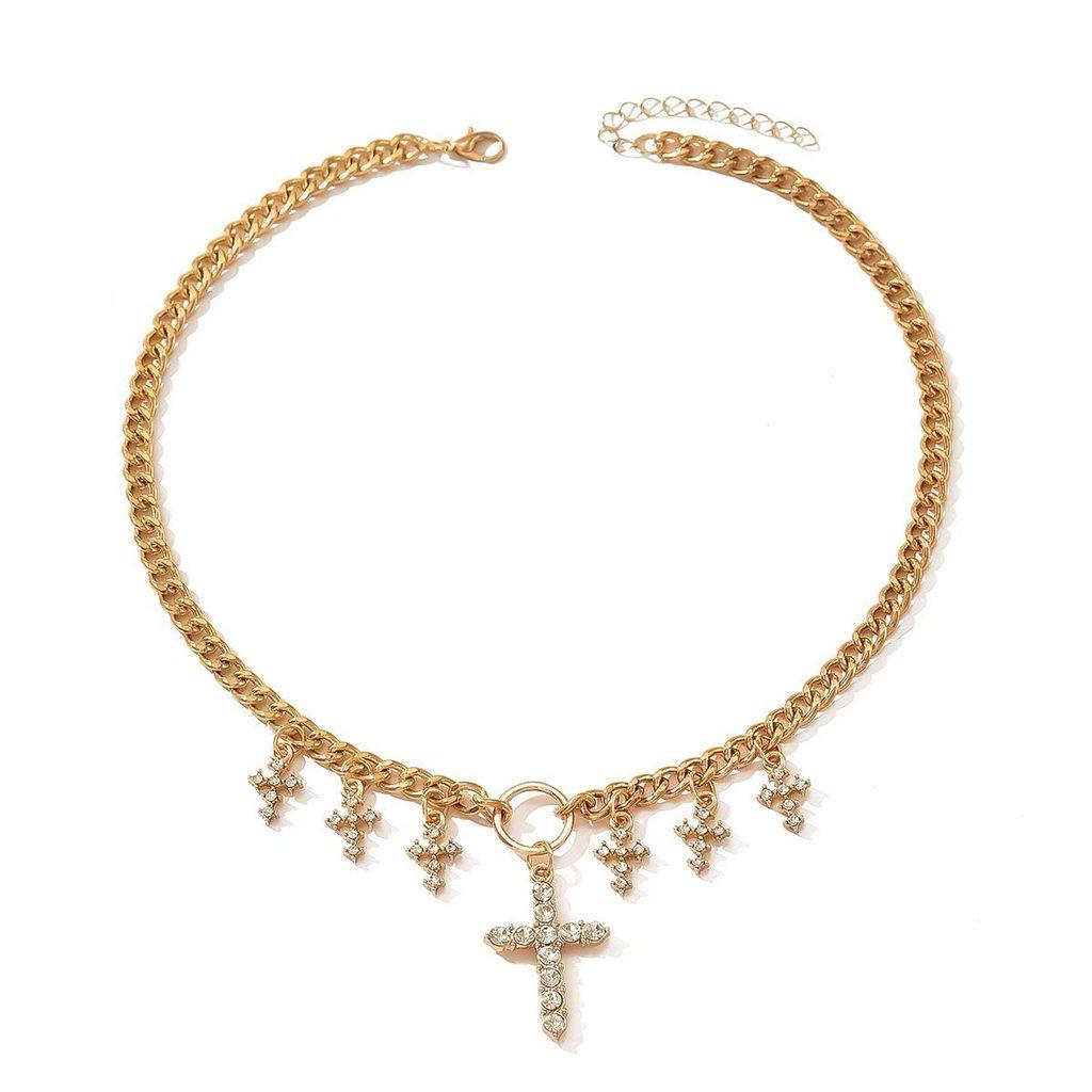Cross Pendant Multilayer Necklace With Geometric Metal Chain For Womens Fashion Accessory