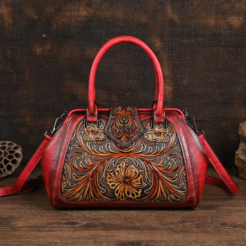 Johnature Retro embosovaná dámská kožená taška Luxusní kabelka Univerzální dámské kabelky přes rameno a crossbody