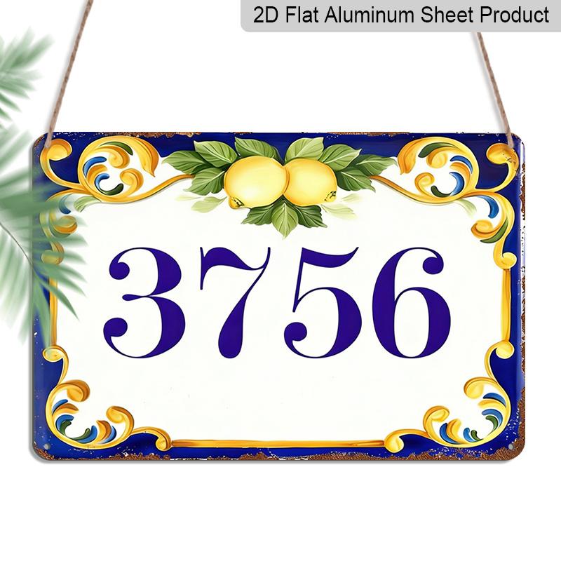 

2D Flat 1pc Address Sign - Aluminium Sign, Metal Wall Sign Featuring Decorative Swirls and Leaf Patterns, 8X12 Inches for Home or Office Decoration 20*30cm